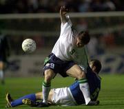 24 March 2001; David Connolly of Republic of Ireland in action against Loakim Loakim of Cyprus during the 2002 FIFA World Cup Qualification Group 2 match between Cyprus and Republic of Ireland at GSP Stadium in Nicosia, Cyprus. Photo by David Maher/Sportsfile
