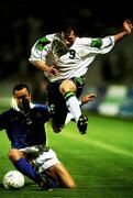 24 March 2000; David Connolly of Republic of Ireland goes past the challenge of Marios Charalampous of Cyprus during the 2002 FIFA World Cup Qualification Group 2 match between Cyprus and Republic of Ireland at GSP Stadium in Nicosia, Cyprus. Photo by Damien Eagers/Sportsfile