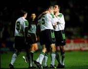 24 March 2000; Roy Keane, 6, of Republic of Ireland is congratulated by team-mate Gary Kelly after scoring his side's fourth goal during the 2002 FIFA World Cup Qualification Group 2 match between Cyprus and Republic of Ireland at GSP Stadium in Nicosia, Cyprus. Photo by David Maher/Sportsfile