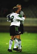 24 March 2000; Republic of Ireland players Shay Given, right, and David Connolly celebrate after the 2002 FIFA World Cup Qualification Group 2 match between Cyprus and Republic of Ireland at GSP Stadium in Nicosia, Cyprus. Photo by Damien Eagers/Sportsfile