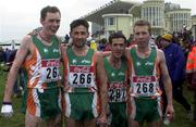 25 March 2001; Ireland athletes Keith Kelly, Peter Matthews, Vinny Mulvey and Seamus Power after competing in the Senior Men's Long race at the IAAF World Cross Country Championships at the Wellington Hippodroom in Ostend, Belgium. Photo by Ray McManus/Sportsfile