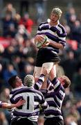 25 March 2001; Roy McDonnell of Terenure College wins possession in the line-out during the Leinster Schools Schools Cup Final match between Blackrock College and Terenure College at Landowne Road in Dublin. Photo by Aoife Rice/Sportsfile