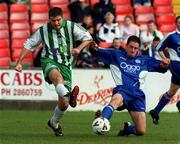 25 March 2001; Fergal Harkin of Finn Harps, in action against Barry O'Connor of Bray Wanderers during the Eircom League Premier Division match between Bray Wanderers and Finn Harps at the Carlisle Grounds in Bray, Wicklow. Photo by Ray Lohan/Sportsfile
