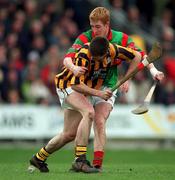 25 March 2001; Barry Whelahan of Birr in action against Joe Guinan of Seir Kieran during the Offaly County Senior Hurling Championship Final match between Birr and Seir Kieran at St Brendan's Park in Birr, Offaly. Photo by Brendan Moran/Sportsfile
