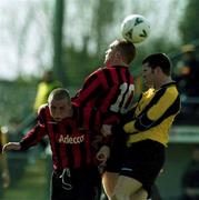 25 March 2001; Glen Crowe of Bohemians,10, goes up for the ball with team-mate Gary O'Neill and David Mulcahy of Kilkenny City during the FAI Harp Larger Cup Quarter-Final match between Kilkenny City and Bohemians at Buckley Park in Kilkenny. Photo by Matt Browne/Sportsfile