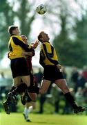25 March 2001; Richie Purdy of Kilkenny City, 4, goes up for the ball with team-mate David Mulcahy and Stephen Caffrey of Bohemians during the FAI Harp Larger Cup Quarter-Final match between Kilkenny City and Bohemians at Buckley Park in Kilkenny. Photo by Matt Browne/Sportsfile