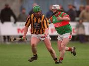 25 March 2001; Ger Connors of Seir Kieran in action against Joe Errity of Birr during the Offaly County Senior Hurling Championship Final match between Birr and Seir Kieran at St Brendan's Park in Birr, Offaly. Photo by Brendan Moran/Sportsfile