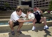 26 March 2001; Jason McAteer gets splashed by Robbie Keane during a photocall outside the team hotel in Limassol, Cyprus. Photo by David Maher/Sportsfile