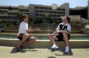 26 March 2001; Jason McAteer and Robbie Keane gets in some heading practice during a photocall outside the team hotel in Limassol, Cyprus. Photo by David Maher/Sportsfile