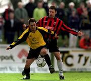 23 March 2001; Mick O'Byrne of Kilkenny City in action against Tony O'Connor of Bohemians during the FAI Harp Lager Cup Quarter-Final match between Kilkenny City and Bohemians at Buckley Park in Kilkenny. Photo by Matt Browne/Sportsfile