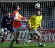 27 March 2001; Gary Breen, left, and Robbie Keane during a Republic of Ireland training session at the Mini Estadi in Barcelona, Spain. Photo by David Maher/Sportsfile