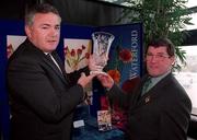 28 March 2001; The Irish Handball Council announced details of this weekwnd's Waterford Crystal Irish Nationals which will feature three current of former World Open Singles champions as well as all the top Irish players in the Men's and Ladies Open Singles events. Pictured are Mr Mel Morgan, Commercial Manager World Sports at Waterford Crystal, left, and Mr Peter Carter, President of the Irish Handball Council. Photo by Gerry Barton/Sportsfile