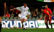 28 March 2001; Ian Harte of Republic of Ireland scores his side's first goal, from a penalty, during the 2002 FIFA World Cup Qualifier match between Andorra and Republic of Ireland at the Mini Estadi in Barcelona, Spain. Photo by David Maher/Sportsfile