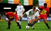 28 March 2001; Damien Duff of Republic of Ireland in action against Txema Garcia, left, and Oscar Sonegro of Andorra during the 2002 FIFA World Cup Qualifier match between Andorra and Republic of Ireland at the Mini Estadi in Barcelona, Spain. Photo by Damien Eagers/Sportsfile