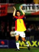 28 March 2001; Matt Holland of Republic of Ireland, wearing an Adorra jersey, celebrates victory after the 2002 FIFA World Cup Qualifier match between Andorra and Republic of Ireland at the Mini Estadi in Barcelona, Spain. Photo by David Maher/Sportsfile
