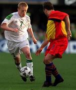 28 March 2001; Damien Duff of Republic of Ireland in action against Jesus Lucendo of Andorra during the 2002 FIFA World Cup Qualifier match between Andorra and Republic of Ireland at the Mini Estadi in Barcelona, Spain. Photo by Damien Eagers/Sportsfile