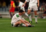 28 March 2001; Robbie Keane of Republic of Ireland reacts after missing a goal chance during the 2002 FIFA World Cup Qualifier match between Andorra and Republic of Ireland at the Mini Estadi in Barcelona, Spain. Photo by Damien Eagers/Sportsfile