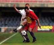 28 March 2001; Jesus Lucendo of Andorra in action against Damien Duff of Republic of Ireland during the 2002 FIFA World Cup Qualifier match between Andorra and Republic of Ireland at the Mini Estadi in Barcelona, Spain. Photo by David Maher/Sportsfile