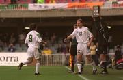 28 March 2001; Gary Doherty of Republic of Ireland comes on to replace team-mate David Connolly during the 2002 FIFA World Cup Qualifier match between Andorra and Republic of Ireland at the Mini Estadi in Barcelona, Spain. Photo by David Maher/Sportsfile
