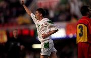 28 March 2001; Matt Holland of Republic of Ireland celebrates scoring his side's third goal during the 2002 FIFA World Cup Qualifier match between Andorra and Republic of Ireland at the Mini Estadi in Barcelona, Spain. Photo by David Maher/Sportsfile