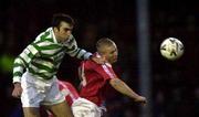 29 March 2001; Terry Palmer of Shamrock Rovers in action against Richie Foran of Shelbourne during the FAI Cup Quarter Final match between Shelbourne and Shamrock Rovers at Tolka Park in Dublin. Photo by Ray McManus/Sportsfile