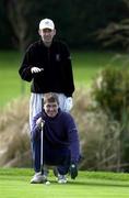 30 March 2001; Stephen Hendry, front, lines up a putt on the 6th green at the Citywest Golf Club with help from Mark Williams, before their semi final match tomorrow at the Irish Masters Snooker at the Citywest Hotel in Dublin. Photo by Matt Browne/Sportsfile