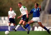23 March 2001; Barry Quinn of Republic of Ireland, in action against Georgios Kauazis of Cyprus during the UEFA European U21 Championship Qualification Group 2 game between Cyprus and Republic of Ireland at the GSZ Stadium in Larnaca, Cyprus. Photo by Damien Eagers/Sportsfile