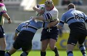 31 March 2001; David Quinlan of Shannon is tackled by Junior Charlie, left, and Mike Swift of Galwegians during the AIB All-Ireland League Rugby Division 1 match between Shannon RFC and Galwegians RFC at Thomond Park in Limerick. Photo by Brendan Moran/Sportsfile