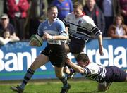 31 March 2001; Ger Brady of Galwegians is tackled by David Delaney of Shannon during the AIB All-Ireland League Rugby Division 1 match between Shannon RFC and Galwegians RFC at Thomond Park in Limerick. Photo by Brendan Moran/Sportsfile