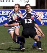 31 March 2001; Ryan Constable of Dungannon is tackled by Stephen O'Donnell of DLSP during the AIB All-Ireland League Division 1 match between Dungannon RFC and DLSP RFC at Stevenson Park in Dungannon, Tyrone. Photo by Sportsfile