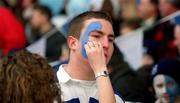 25 March 2001; A Blackrock College supporter gets his face painted at the Leinster Schools Schools Cup Final match between Blackrock College and Terenure College at Landowne Road in Dublin. Photo by Aoife Rice/Sportsfile