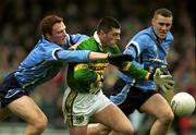 1 April 2001; Aodán Mac Gearailt of Kerry in action against Peadar Andrews, left, and Ciarán Whelan of Dublin during the Allianz National Football League Division 1 match between Kerry and Dublin at Fitzgerald Stadium in Killarney, Kerry. Photo by Brendan Moran/Sportsfile