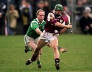 1 April 2001; Fergal Healy of Galway is tackled by Stephen McDonagh of Limerick during the Allianz National Hurling League Division 1A Round 4 match between Galway and Limerick at Duggan Park in Ballinasloe, Galway. Photo by Damien Eagers/Sportsfile