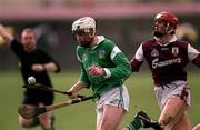 1 April 2001; Paul O'Grady of Limerick in action against Liam Hodgins of Galway during the Allianz National Hurling League Division 1A Round 4 match between Galway and Limerick at Duggan Park in Ballinasloe, Galway. Photo by Damien Eagers/Sportsfile