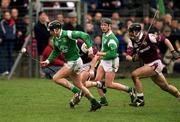 1 April 2001; Paul O'Grady, Limerick in action against Cathal Moore of Galway during the Allianz National Hurling League Division 1A Round 4 match between Galway and Limerick at Duggan Park in Ballinasloe, Galway. Photo by Damien Eagers/Sportsfile