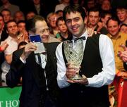 1 April 2001; Ronnie O'Sullivan with Alex Higgins after winning the Irish Masters Snooker Final at the City West Hotel Dublin. Photo by Brendan Moran/Sportsfile