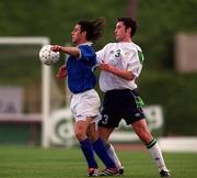 23 March 2001; Clive Clarke of Republic of Ireland in action against Stefanos Voskarides of Cyprus during the UEFA European U21 Championship Qualification Group 2 game between Cyprus and Republic of Ireland at the GSZ Stadium in Larnaca, Cyprus. Photo by Damien Eagers/Sportsfile