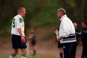 23 March 2001; Republic of Ireland manager Don Givens speaks with Richie Foran during the UEFA European U21 Championship Qualification Group 2 game between Cyprus and Republic of Ireland at the GSZ Stadium in Larnaca, Cyprus. Photo by Damien Eagers/Sportsfile