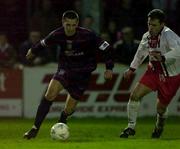3 March 2001; Ger McCarthy of St Patrick's Athletic in action against Tony O'Connor of Bohemians during the Eircom League Premier Division match between St Patrick's Athletic and Bohemians at Richmond Park in Dublin. Photo by David Maher/Sportsfile