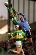 1 April 2001; Darragh Ó Sé of Kerry fields the ball ahead of Ciarán Whelan of Dublin during the Allianz National Football League Division 1 match between Kerry and Dublin at Fitzgerald Stadium in Killarney, Kerry. Photo by Brendan Moran/Sportsfile