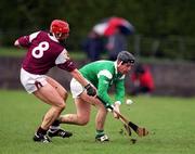 1 April 2001; James Moran of Limerick in action against Declan O'Brien of Galway during the Allianz National Hurling League Division 1A Round 4 match between Galway and Limerick at Duggan Park in Ballinasloe, Galway. Photo by Damien Eagers/Sportsfile