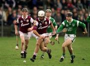 1 April 2001; David Tierney of Galway in action against Mike O'Brien of Limerick during the Allianz National Hurling League Division 1A Round 4 match between Galway and Limerick at Duggan Park in Ballinasloe, Galway. Photo by Damien Eagers/Sportsfile