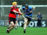 6 April 2001; Stephen Lucey of UCD in action against Eoin Murphy of UCC during the Fitzgibbon Cup Final match between UCD and UCC at Parnell Park in Dublin. Photo by Damien Eagers/Sportsfile