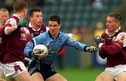 8 April 2001; Enda Sheehy of Dublin is tackled by Galway players, from left, Michael Donnellan Tommy Joyce and Seán Óg De Paor during the Allianz GAA National Football League Division 1A match between Dublin and Galway at Parnell Park in Dublin. Photo by Aoife Rice/Sportsfile