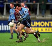 8 April 2001; Paddy Christie of Dublin is tackled by Kieran Comer of Galway during the Allianz GAA National Football League Division 1A match between Dublin and Galway at Parnell Park in Dublin. Photo by Ray McManus/Sportsfile