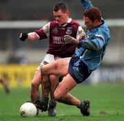 8 April 2001; Peadar Andrews of Dublin in action against Declan Meehan of Galway during the Allianz GAA National Football League Division 1A match between Dublin and Galway at Parnell Park in Dublin. Photo by Ray McManus/Sportsfile