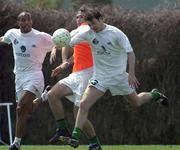 22 March 2001; Republic of Ireland players, l to r, Curtis Fleming Jason McAteer and Kenny Cunningham in action during a training session. Limassol, Cyprus. Soccer.  Picture credit; David Maher / SPORTSFILE *EDI*