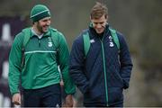 9 February 2016; Ireland's Stuart McCloskey, left, and Andrew Trimble arriving for squad training. Carton House, Maynooth, Co. Kildare. Photo by Sportsfile