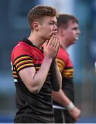 9 February 2016; A dejected Geoffrey Mahon, CBC Monkstown, after the final whistle. Bank of Ireland Leinster Schools Senior Cup 2nd Round, Clongowes Wood College v CBC Monkstown. Donnybrook Stadium, Donnybrook, Dublin. Picture credit: Brendan Moran / SPORTSFILE