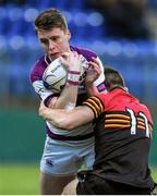 9 February 2016; Fiachra Lynch, Clongowes Wood College, is tackled by Darragh Porter, CBC Monkstown. Bank of Ireland Leinster Schools Senior Cup 2nd Round, Clongowes Wood College v CBC Monkstown. Donnybrook Stadium, Donnybrook, Dublin. Picture credit: Brendan Moran / SPORTSFILE